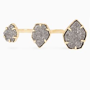 Naomi Gold Double Ring In Platinum Drusy.